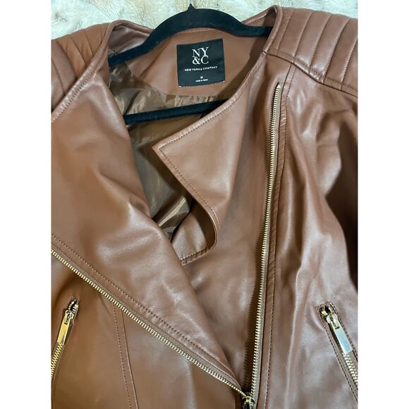 NY&C faux leather brown zip up jacket size medium - Picture 7 of 7